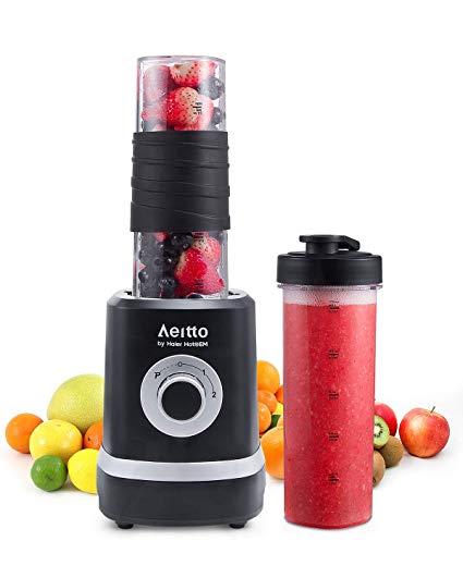 Blender for Shakes and Smoothies, Aeitto Single Serve Personal Blender Small Mini Smoothie Shake Maker with 2 Travel Bottles, 3 Adjustable Speed, 350W High Speed for Fruit Juice Babyfood Mixer by Haier Hotoem