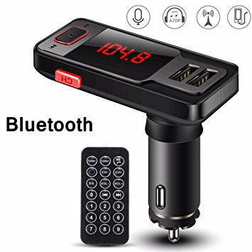 Car Charger Mp3 Player, M.Way Wireless Car Bluetooth Adapter Car Kit Bluetooth FM Transmitter Hands Free Calling & Music Control 5V/2.1A Max Dual USB Charger for iPhone 6/5 iPod iPad Galaxy S6 MP3 MP4