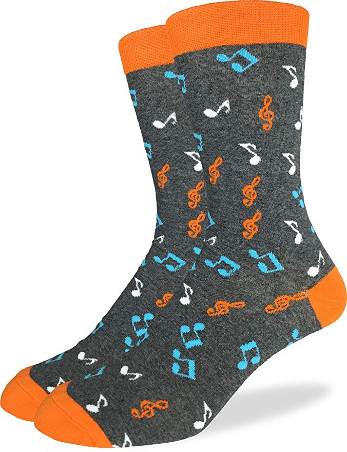 Good Luck Sock Men's Music Notes Crew Socks,Large (Shoe size 7-12),Orange