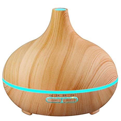 Essential Oil Diffuser, 300ml Cool Mist Ultrasonic Aroma Diffuser, Cool Air Diffuser Wood Grain Humidifier with Waterless Automatically Shut-off for Office Home Yoga Spa-Wood