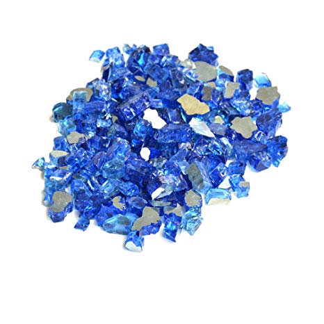 Skyflame High Luster 10-Pound Fire Glass for Fire Pit Fireplace Landscaping, 1/2-Inch Cobalt Blue Reflective