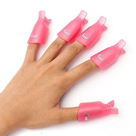 Tonsee® 10PC Plastic Nail Art Soak Off Cap Clip UV Gel Polish Remover Wrap Tool Hot Pink