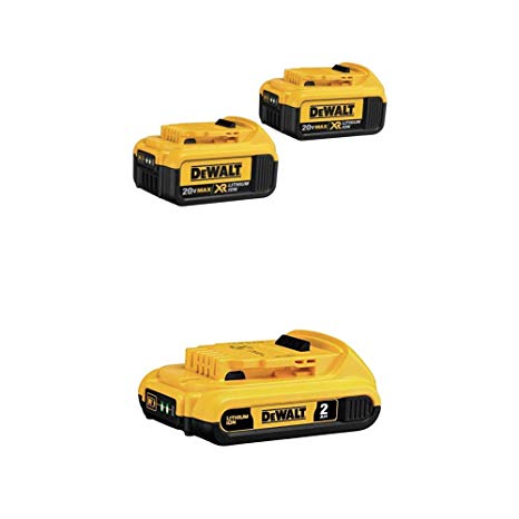 DEWALT 20V MAX XR Battery, 4.0Ah, 2-Pack with Extra 2.0Ah Battery (DCB204-2 & DCB203)