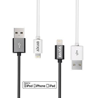 [Apple MFi Certified] BAXIA TECHNOLOGY® [2-Pack] Lightning Cable 8-pin Lightning to USB Cable (1 Meter / 3.3 Feet) Lightning Charge & Sync Data Cable Charger Cord with Ultra-Compact Connector Head for Apple iPhone 5 / 5s / 5c / 6 / 6 Plus, iPod 7, iPad Mini / mini 2/ mini 3, iPad 4 / iPad Air / iPad Air 2(Compatible with iOS 8) - White&Black