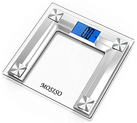 Mosiso High Accuracy Digital Bathroom Scale with 4.3" Blue Backlight Display and "Smart Step-On" Technology [NEWEST VERSION] (Silver)