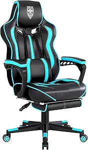 Vonesse Gaming Chair with Footrest Gamer Chair with Massage Reclining Computer Chair Big and Tall Racing Gaming Chair Ergonomic Game Chair for Adults Heavy People Computer PU Leather Cyan/Teal