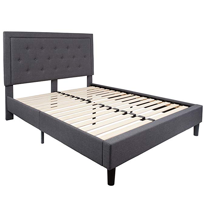 Flash Furniture Roxbury Tufted Upholstered Queen Size Platform Bed in Dark Gray Fabric