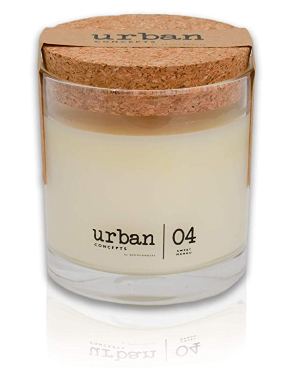 DECOCANDLES Urban Concepts Bliss- Sweet Mango - Highly Scented Candle - Long Lasting - Hand Poured in The USA - Signature Scent for The Spa at The Conrad Miami, FL - 6.7 Oz. w/Cork lid