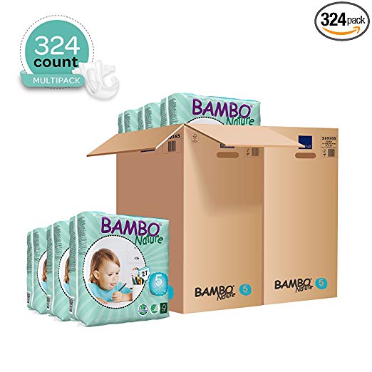 Bambo Nature Eco Friendly Baby Diapers Classic for Sensitive Skin, Size 5 (26-49 lbs), 324 Count (2 Cases of 162)