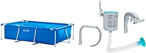 Intex Rectangular Frame Pool -Aufstellpool - 300 x 200 x 75 cm, Blau & Intex Oberflächenskimmer - Deluxe Oberflächenskimmer zur Wandmontage - Hängeskimmer, Grau