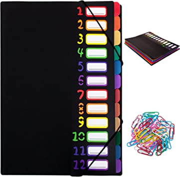 Expanding File Organiser,Accordion File Folder Box Organizer with 24 Pockets A4 and Letter Size Rainbow Lining,Filing Folders with Paper Clips Designed for Classroom Home,Office, School,Travel