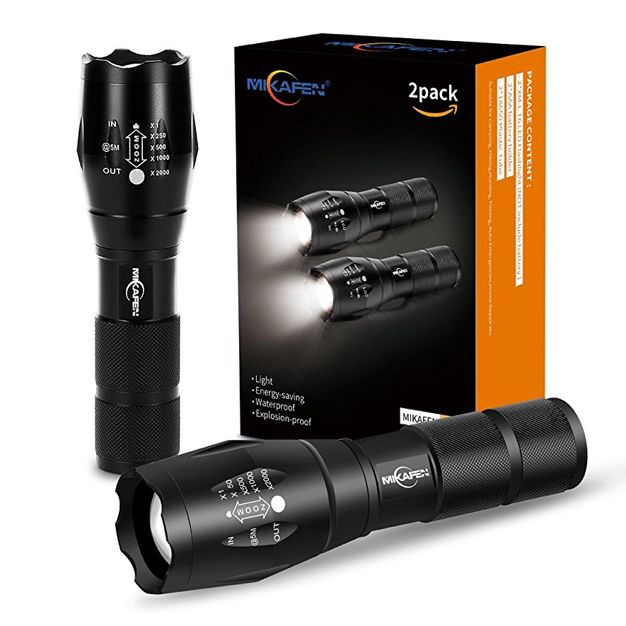 [2 PACK] LED Tactical Flashlight 5 Modes, High Lumen, Zoomable, Water Resistant, Handheld Flashlights - Best For Camping, Hiking,Auto Emergencies, and Home Repair