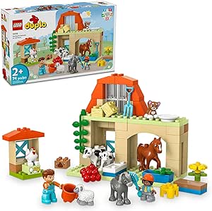 LEGO DUPLO Town Caring for Animals at The Farm Learning Toy for Toddlers, Farmhouse with Horse, Cow and Chicken Figures, Farm Playset, Educational Set for Toddlers Ages 2 and Up, 10416