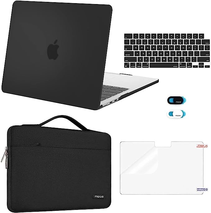 MOSISO Compatible with MacBook Air 13.6 inch Case 2022 2023 Release A2681 with M2 Chip Touch ID, Plastic Hard Shell Case&Carrying Sleeve Bag&Keyboard Cover&Webcam Cover&Screen Protector, Black