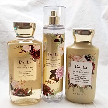 Bath and Body Works Body Care w/Essential Oils New Fall 2020 Scent - Dahlia - 3 Piece Set Fragrance Mist, Body Lotion, Shower Gel