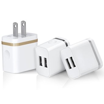 USB Travel Wall Charger, Magic-T Bundle 0f 3 2A 10W Portable Power Plug Rose Golden Grey Gold Adapter with 2 Port for iPhone SE / 6s / 6 / 6 Plus, iPad Air 2, Samsung Galaxy S7 / S6, Note 5, LG