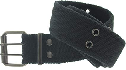 Military Double Prong Canvas Belt, Heavy Duty Thick Cotton Army Pistol Grommet 2 Hole 1.75 inches