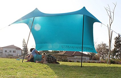 HappySummer Beach Tent with sandbag anchors—the portable, lightweight, 100% lycra SunShelter with UV protection. The perfect SunShade canopy for the entire family.
