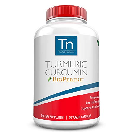 Trusted Nutrients Turmeric Curcumin Supplement with BioPerine® - High Absorption 1400mg Veggie Capsules 60 Count. 95% Curcuminoids Standardized Supplement. Advanced Pain Relief and Joint Support.