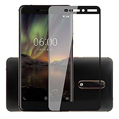 Frazil Full Glue, Full Coverage Edge-to-Edge 5D Tempered Glass Screen Protector for Nokia 6.1 2018 (Black)
