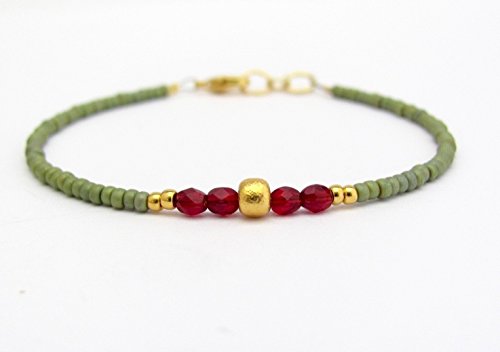 Green Bracelet, Christmas Jewelry Red Gold-tone Dainty Friendship Bracelet Layer Stack