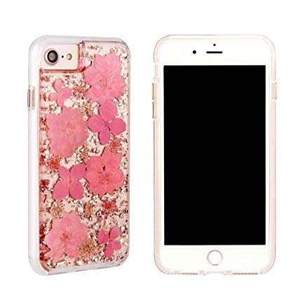iPhone 8 Case, iPhone 7 Case, iPhone 6S Case, Blngo Made with Real Flowers Karat Petals Slim Protective Design for Apple iPhone 8&iPhone 7&iPhone 6S (Pink-(4.7 Inch)