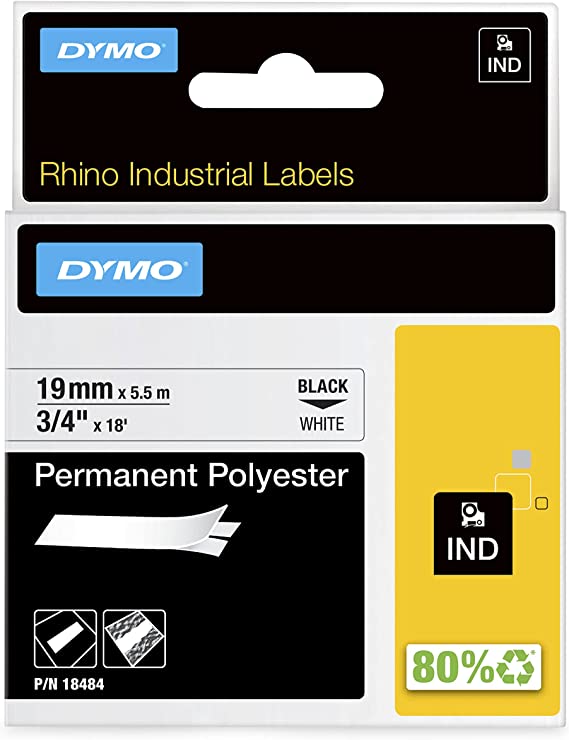 DYMO Authentic Industrial Permanent Labels for LabelWriter and Industrial Label Makers, Black on White, 1/2", 1 Roll (18483), DYMO Authentic