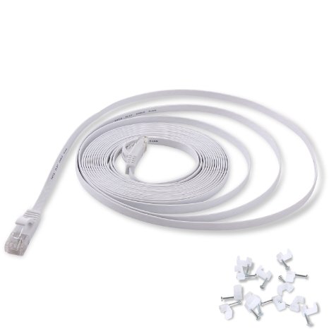 Ethernet Cable Cat6 Flat 35 ft with Cable Clips, jadaol® Network Patch Cable with Rj45 Connectors - 35 Feet White (10 Meters)
