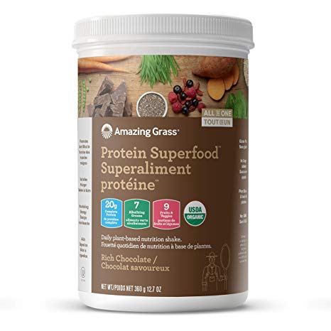 Amazing Grass Organic Plant Based Vegan Protein Superfood Powder with Vitamin Matrix, Flavor: Rich Chocolate, 11 Servings, 360 Grams, Meal Replacement Shake