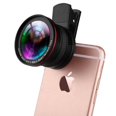 Foxin 2 in 1 Clip-On Professional HD Camera Lens with 37mm Thread, 0.42X Super Fisheye Lens,12.5X Macro Lens for iPhone 6 / 6S /6 Plus / SE / 5 / 5S Samsung Sony Smartphones