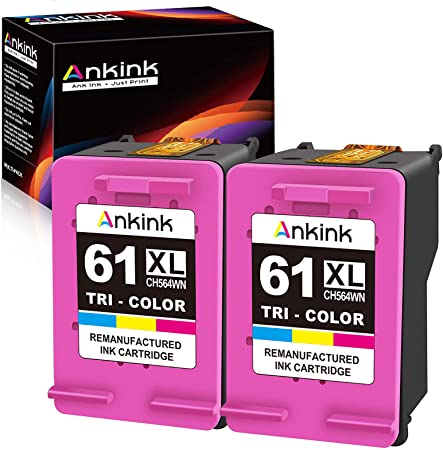 Ankink High Yield Remanufactured Hp 61 XL 61XL Hp61 Ink Cartridges Color Combo Pack for Envy 4500 5530 4502 OfficeJet 4630 4635 Deskjet 2622 1000 2050 Printer(2 Tri-Color), HP61XL Higher Capacity