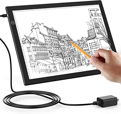 Portable A4 Tracing LED Copy Board Light Box, Artcraft LED Tracing Light Pad for Tattoo Drawing Streaming Sketching Animation Stenciling, Ultra-Thin, Adjustable, Scale, Type-C with 5V 1A Adapter