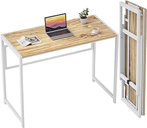 GreenForest Kleiner Schreibtisch Klappbar 100 x 48 cm, Keine Montage Erforderlich Schreibtisch Klappschreibtisch, Home Office Klappbarer Schreibtisch, Beige