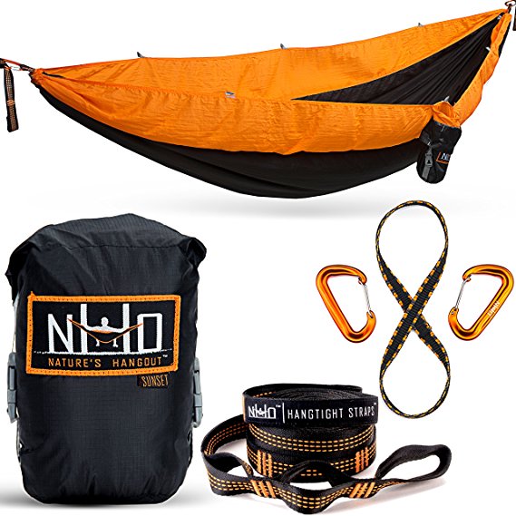 The HangEasy Portable Camping Hammock - Free Premium Adjustable Hanging Straps & Ultralight Carabiners. Tear Resistant Parachute Nylon. Large Double Size, Lightweight & Easy To Fit In Your Backpack