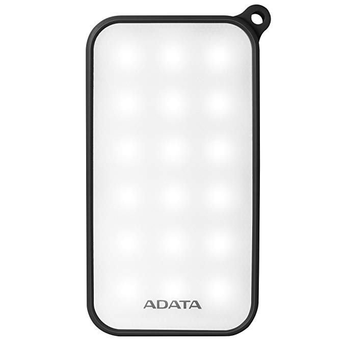 ADATA D8000L Outdoor 8000mAh Water-Resistant LED Panel 200 Lumen Dual USB Fast Charging Power Bank - Black (AD8000L-5V-CBK)