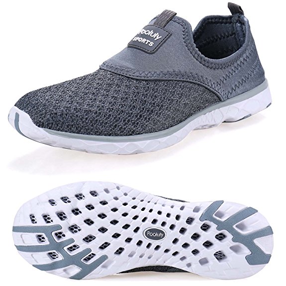 Pooluly Men's Lightweight Athletic Quick Drying Mesh Aqua Slip-on Water Shoes