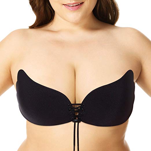 【NEW 2018 VERSION】Plus Size Strapless Self Adhesive Bra for Women Push Up Drawstring Closure DD Cup
