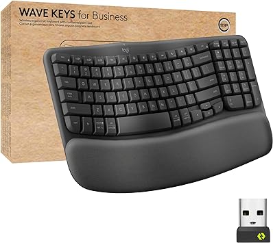 Logitech Wave Keys for Business, Wireless Ergonomic Keyboard with Cushioned Palm Rest, Secure Logi Bolt Technology, Bluetooth, Compatible with Windows/Mac/Chrome/Linux - Graphite, 1 Count (Pack of 1)