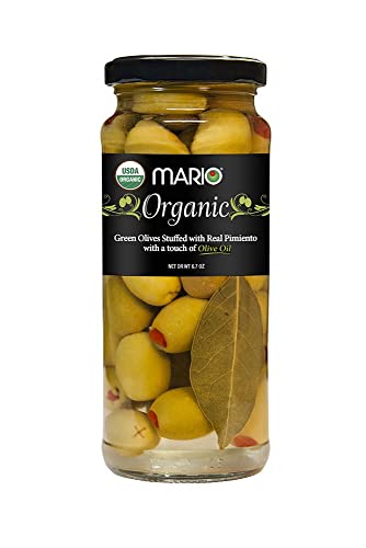 Mario Camacho Organic Green Olives Stuffed with Real Pimiento and Touch of Olive Oil, 6.7 Ounce