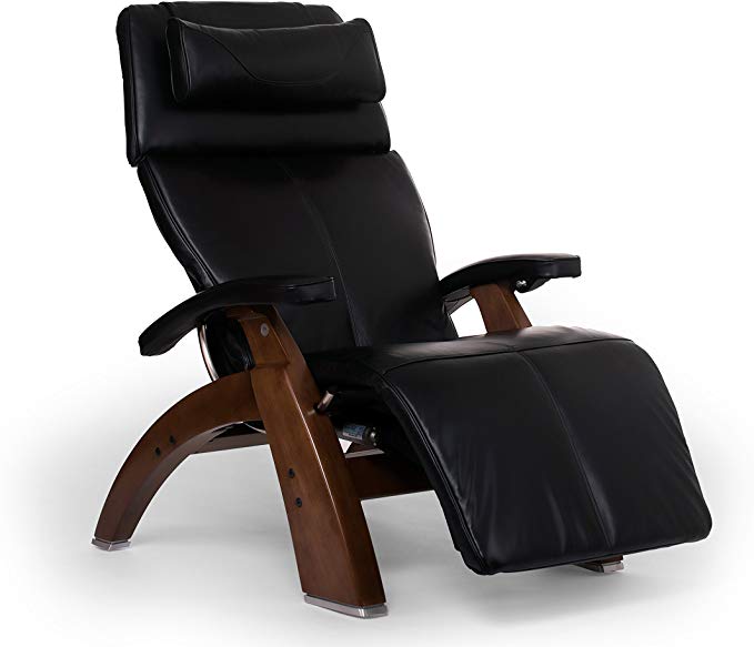 Perfect Chair Human Touch PC-610 Live Power Omni-Motion Walnut Zero-Gravity Recliner Premium Leather Fluid-Cell Cushion Memory Foam Jade Heat - Black Premium Leather