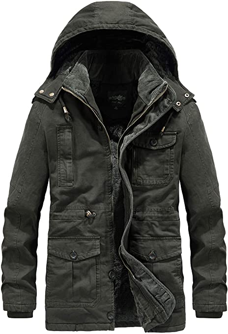 Heihuohua Men's Winter Military Jacket Thicken Cotton Coat with Removable Hood