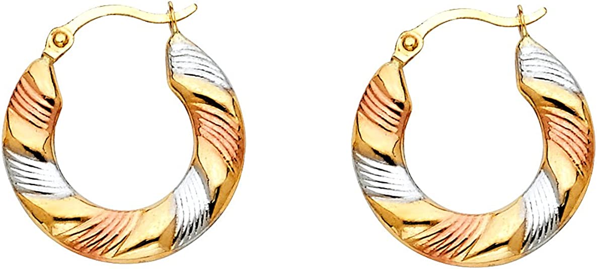 14k Tri Color Gold Swirl Fancy Hoop Earrings (17 x 17mm)