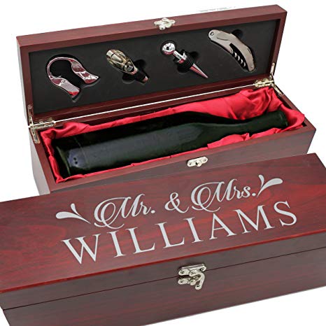 Personalized Wood Wine Box - Anniversary Ceremony Couples Wedding Wine Gift Box Holder - Custom Engraved for Free (Rosewood)