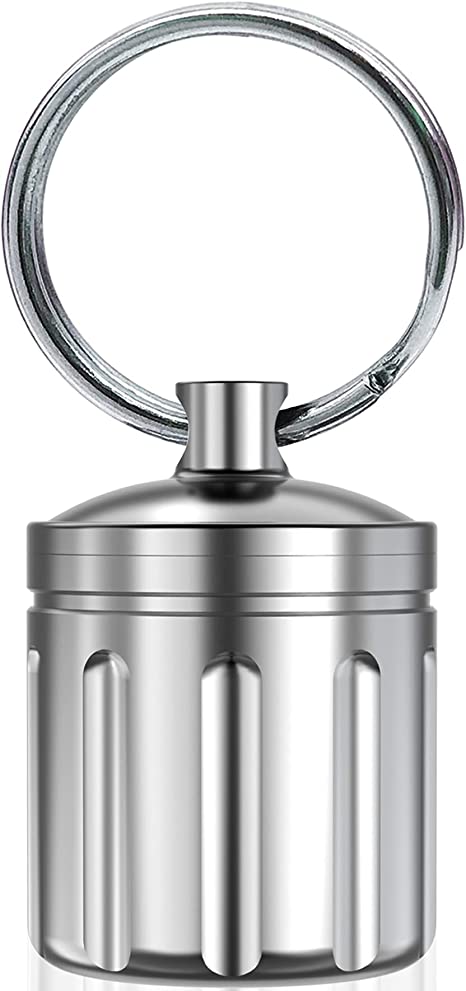 MEECN Pill Box Keychain Waterproof Pill Holder Portable Pill Container Single Chamber Pill Organizer Outdoor Camping Stainless Steel Made of Rugged and Durable. Dimensions: 1.2 x 1.2 x 1.65 inches