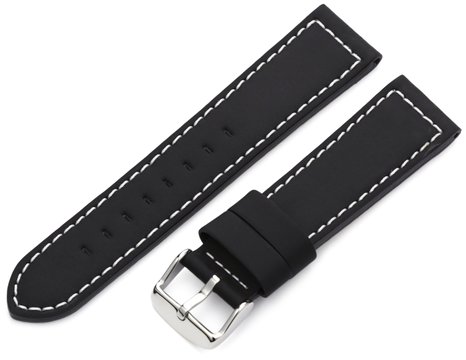 Hadley-Roma Mens MSM740RA 220 22-mm Black Silicone Layered Leather Watch Strap