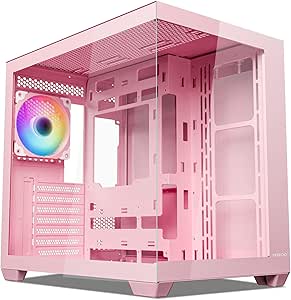 Vetroo AL900 ATX PC Case with 270° Full View Tempered Glass, Pre-Installed ARGB & PWM FDB Fan, Supports 360mm Radiator & 10 Fans, Type-C Ready, for 40 Series GPUs (Pink)