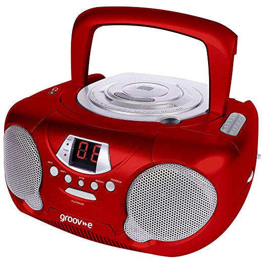 Groov-e Boombox Portable CD Player with Radio & Headphone Jack - Red