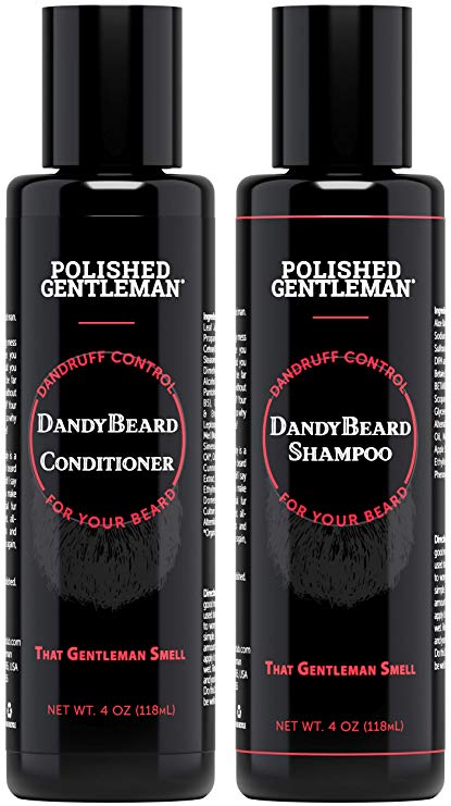 Beard Wash Shampoo and Conditioner Set - for Beard Dandruff and Dry Itchy Beards - with Beard Oils and Tea Tree - Organic Facial Hair Moisturizer Kit - Great Beard Mustache Wash (4oz)