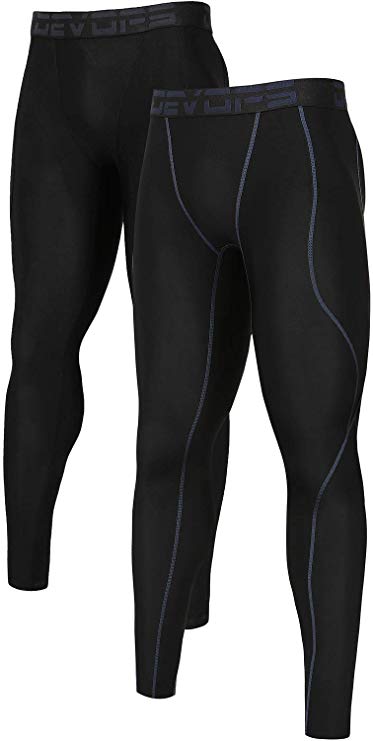 DEVOPS Men's 2 Packs Compression Cool Dry Tights Baselayer Running Active Leggings Pants