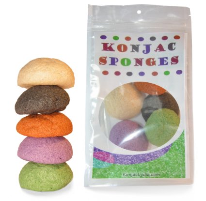 Konjac Sponge Set: Organic Skincare Facial for Natural Exfoliating and Deep Pore Cleansing 5 Piece Sampler Pack Infused with Charcoal, Red Clay, Tumeric, Green Tea
